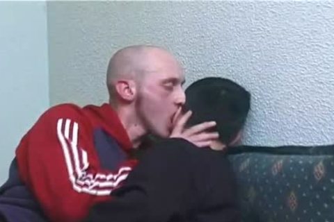 Two Skinny gay males giving a kiss And pounding On Sofa