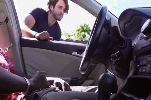 black chap In The Car Masturbates whilst Talking To A Stranger