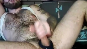 Bearded Daddy With bushy Chest Tugs Her rod On web camera