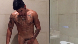 BarebackLatinoz - Hawt Erick jerking uncut dick in shower